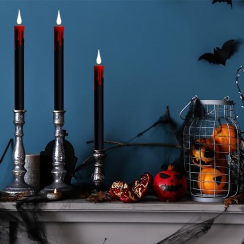 Halloween Black Flameless Taper Candles with Remote Timer - Image 7