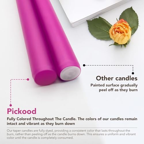 New Burning Formula Unscented Dripless 12-Inch Taper Candles Set of 12 - Hot Pink, for Wedding, Dinner - Smokeless, Long Burning - Hand Poured, Colored Tall Candlesticks - Rosa Intenso - Image 3