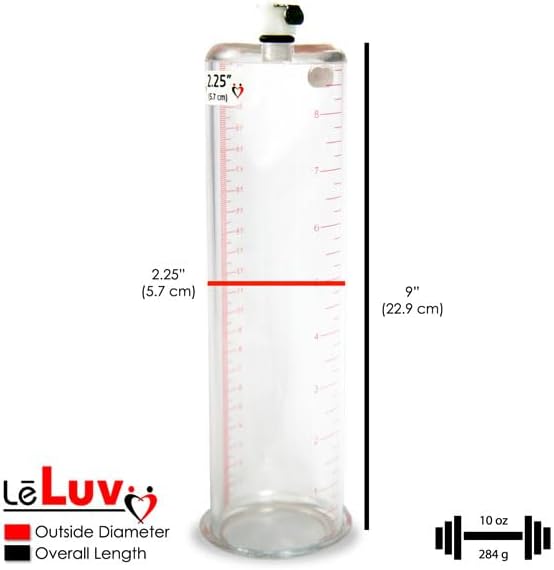LeLuv Maxi Penis Pump - Purple Handle + Clear Hose, Protected Gauge - Bundle with Silicone Donut Seal - 9" Length x 2.25" Diameter Round-Flange Cylinder