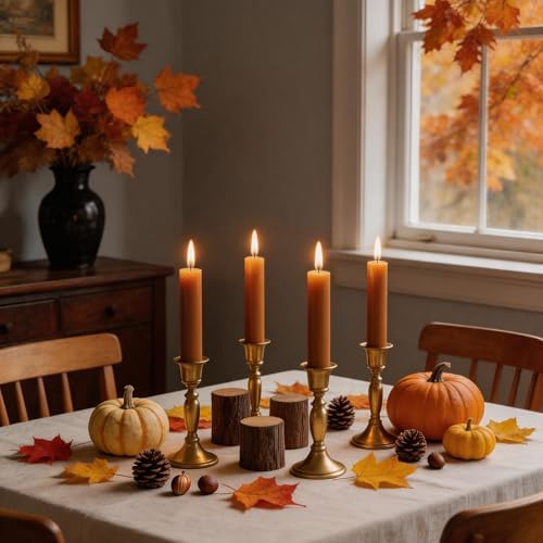 Pumpkin Short Taper Candle 6 Inch Unscented Dripless Candlesticks,Up to 10-Hour Burn,Perfect for Fall Harvest Halloween Thanksgiving Dinners Parties and Home Décor,Set of 4 - Image 4