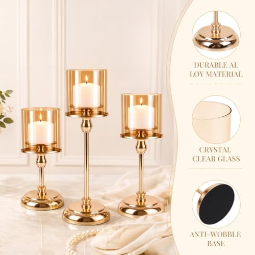 Gold Candle Holders Set of 3, Tall Candlestick Holders - Image 3