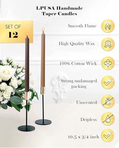 Candlesticks Brown Taper Candles 10.5 inch Dripless Tapered Candles Ideal as Dinner Candles Smokeless and Unscented Long Burning,Set of 12 - Image 4