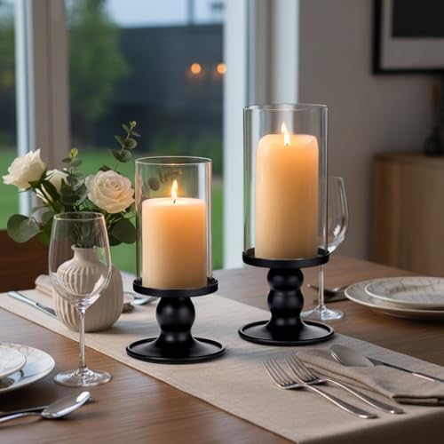 NITIME 2Pcs Hurricane Candle Holder for Pillar Candles, Black Candle Holders with Clear Glass Sleeve for Table Centerpieces,Pillar Candle Holders for Home Decor, Wedding, Holiday and Party Decor - Image 4
