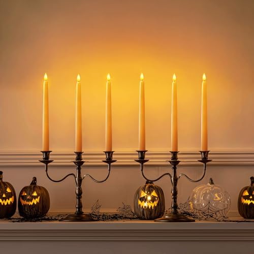 Homemory 12 Pcs Flameless Taper Candles with Remote Timer Dimmer, 11 inches Orange Taper Candles Battery Operated, Plastic LED Candlesticks with Flickering Flame for Halloween Decoration - Image 2