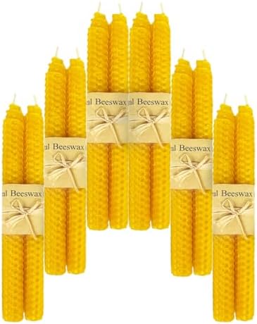 Lacaser Beeswax Tapered Candles Yellow 12pcs, 6 Pairs Unscented candlesticks Set, 9" Long, Natural Beeswax Sheet Handrolled, Burning Time 4 Hours, for Dinner Table Decoration by PureWaxPureNature
