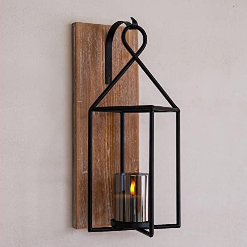 Homemory Wall Candle Sconce, Wood Rustic Candle Holder Decorative Candle Lantern with Glass Holder, Wall Decorations for Living Room, Dining Room - Image 3