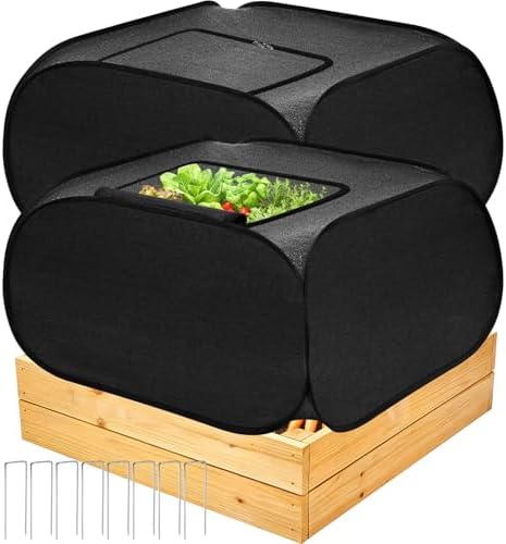 SATINIOR 2 Pack 70% Garden Plant Shade Tent UV Resistant Pop up Plant Protector Sun Shade Netting with Zipper Outdoor Insect Barrier Mesh Guard Cover from Animals Bird(Tent Style,39.4"x39.4"x19.7") by SATINIOR