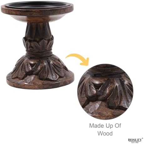 Hosley Set of 3 Wood Pillar Candle Holders 8", 6", 4.25" High Dark Brown Wooden Candlestick Set for Table Centerpiece Ideal for LED & Wax Candles, Rustic Home Decor, Wedding, Party, Spa, Reiki - Image 4