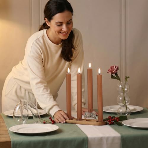 Brown Ribbed Fall Flameless Taper Candles with Remote Set of 4 - Image 5
