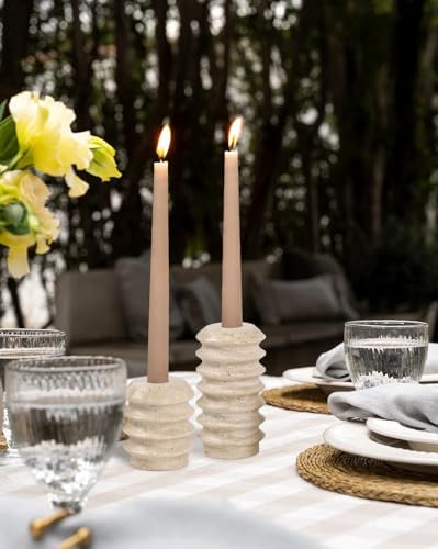 Vixdonos Taper Candle Holder Set Natural Travertine Candlestick Holder Mantle Candle Stand with Natural Stone Holes for Home Decor,Wedding,Party and Table Centerpieces(White) - Image 4