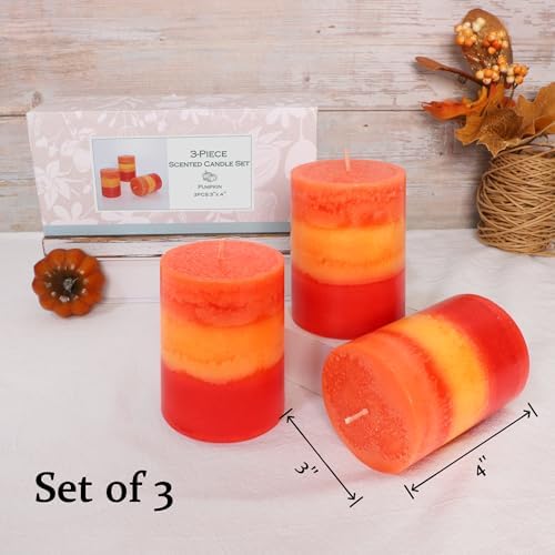 3×4 Inch Orange Pillar Candles, Pumpkin Scented Candles - 35+ Hour Long Lasting Clean Burning, Fall Harvest Celebration Aromatherapy Candles for Thanksgiving Day Dinner Table Décor, Set of 3 - Image 4