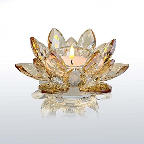 Crystal Lotus Flower Tealight Candle Holders/Glass Tea Light Candlestick Decor Decoration for Christmas Home Wedding Party… (Gold 1pc) by KOLNLALA