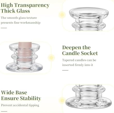 Glasseam Taper Candle Holders Set of 10 Glass Candlestick for Wedding Decor - Image 6