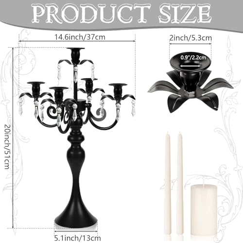 20''Tall Black Crystal Pendant Taper Candle Holders/Stylish Candle Stands/Candlesticks Holder/Candelabra for Home Decor, Weddings/Parties/Elegant Dining Table Centerpiece (1, Black) - Image 2