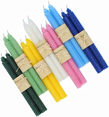 Set of 14 Colorful Beeswax Taper Candles, 9 Inch Tapered Candles Ideal as Dinner Candles - Smokeless and Unscented Taper Candles LoWedding,Dinner, Home Décor by XIANGZHU