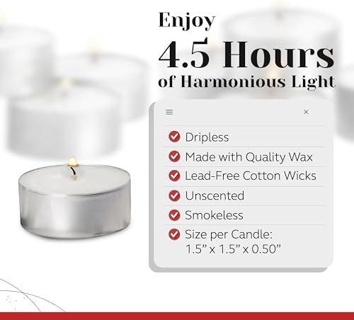 300 Pack Tealight Candles in Metal Cups - Clean, White Unscented with 4.5 Hour Long Burning Time - Votive Candles Bulk for Romantic Dinner, Weddings, Spa & Hotels by PARNOO - Image 3