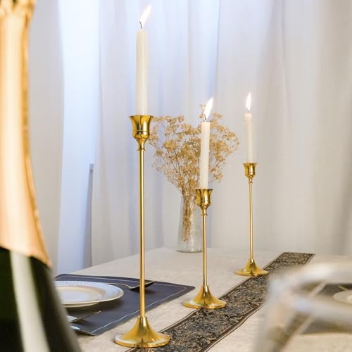 Metal Candle Holders for Candlesticks Taper Candlestick Holders Set Vintage Decorative Centerpiece Candelabra Tall Candle Stands (Gold, 4 Sets (12 pcs)) - Image 6