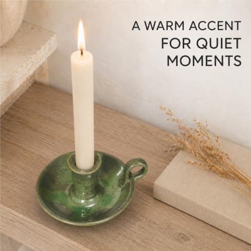 Candle Holder Ceramic Candlestick Holder, Candlelight Stand for Spell Candles, Taper Candles, and Incense, Halloween Christmas Dining Room Home Decoration Display-Reactive Glaze Green - Image 6