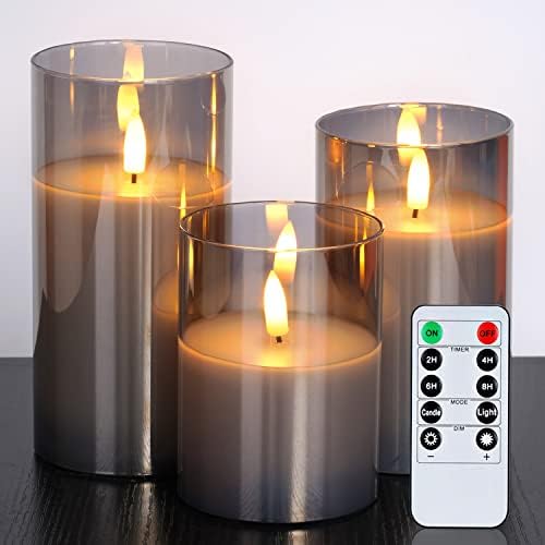 Amagic Gray Glass Flameless LED Candles Battery Operated with Remote Timer by AMAGIC