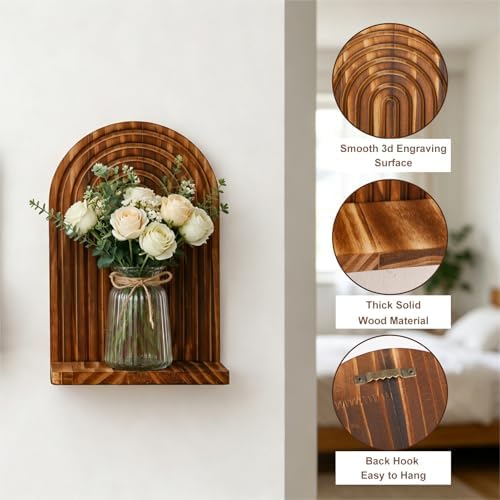 Artilady Shelf Boho Wall Decor, Solid Wood Mid-Century Shelves for Storage - Image 5