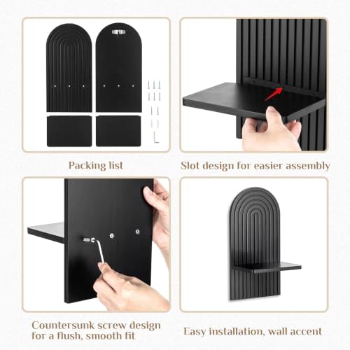 Black Wall Candle Holder: Wood Arch Candle Sconces Set of 2 - Image 5