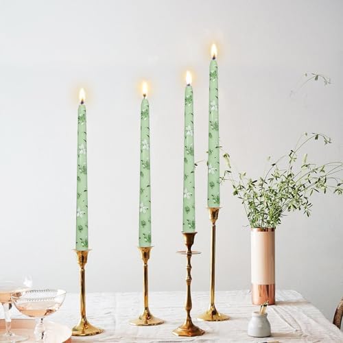 2 Set Light Green White Flower Taper Candles -10 Inch Unscented Exquisite Birthday Gifts Perfect for Valentine's Day Dinner Party Wedding Anniversary - Image 6