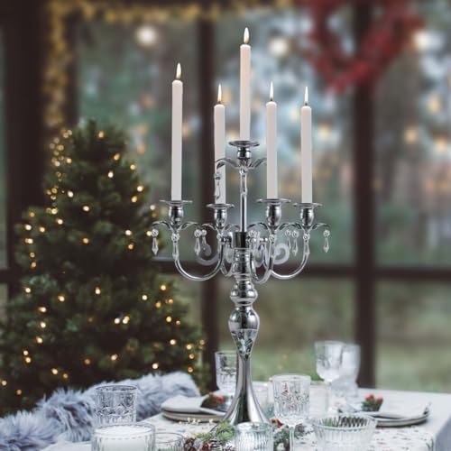 20.3'' Tall 5 Arm Candle Holder Centerpiece for Table, Metal Candelabra Candle Holder, Retro Candlestick Table Centerpieces for Party, Events, Home, Wedding Decor (1Pc, Silver) - Image 5