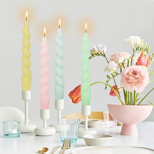 7.5 Inches Spiral Taper Candles Colorful Twisted Candle Dripless Long Candles, Handmade Candlesticks for Wedding Dinner Decor, Set of 4(Pastel Candy Colored) - Image 5