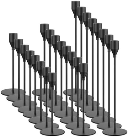 NLBTW Black Taper Candle Holders Set of 24 Candlestick Holders Bulk, Metal Candle Stick Holder Decor for Wedding, Dinning, Xmas Party or Anniversary, Fits 3/4 Inch Thick Candle by NLBTW