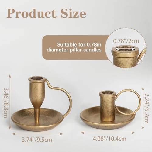 Vintage Iron Taper Candle Holder Set of 2 Antique Brass Candlestick Holders - Image 2