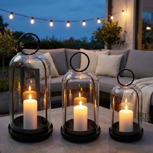 3 Pack Metal Candle Holders with Glass Dome, Black Candlestick Holders Set - Image 4
