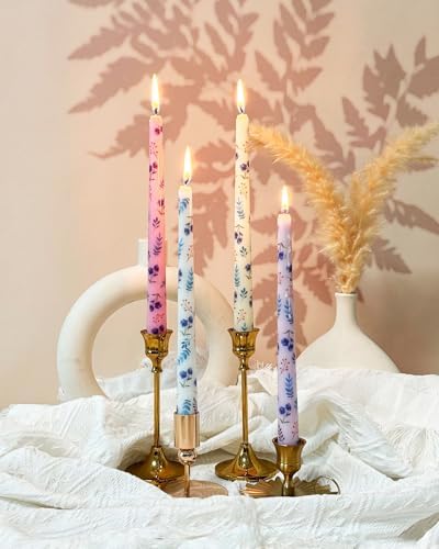 Colored Tall Taper Candles 12 inch Unscented Smokeless Long Tapered Candle for Candlesticks Sticks Wedding Home Decor Dinner Christmas，Set of 12,Print-Flower - Image 4