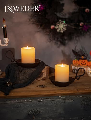 Iron Pillar Candle Holder: Vintage Black Candle Plate with Handle - Image 4