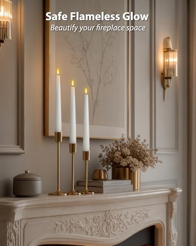 Homemory 9.6 Inches Waxy Flameless Taper Candles with Remote Timer Dimmer, Flickering LED Candlesticks, Battery Operated Window Candle for Christmas Wedding Decor, 6 Pcs White Classic Taper Candles - Image 4