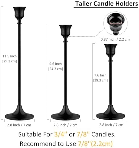 Metal Candle Holders for Candlesticks Taper Candlestick Holders Set Vintage Decorative Centerpiece Candelabra Tall Candle Stands (Matt Black, 1 Set (3 pcs)) - Image 2
