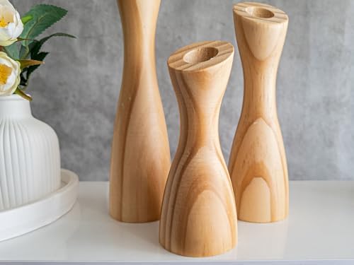 OLEEK Wooden Candlestick Holders Set to Suit Any Style of Decor - Durable & Easy to Clean Wood Candlestick Holders - Set of 3 Wooden Taper Candle Holders - Wood Candle Holder Create A Warm Atmosphere - Image 2