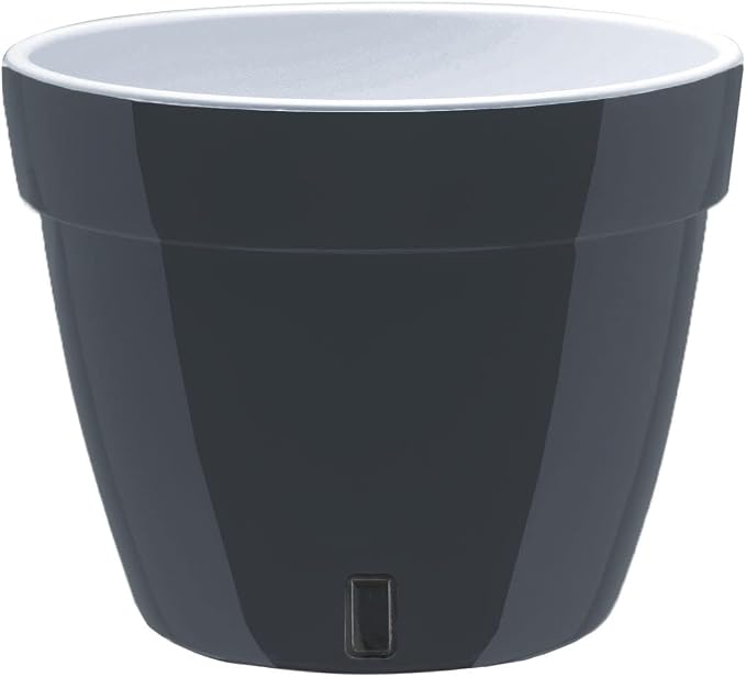 DECOPOTS - 3 Pack - Self Watering Planter - Modern Flower Pot with Water Level Indicator - 6.3" Tall - for All House Plants, Flowers, Herbs (Diameter 7.9", Graphite - White)