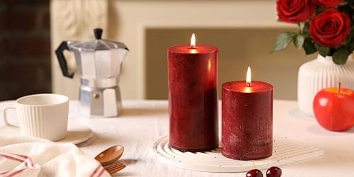 3x6 Inch Burgundy Pillar Candles Set of 3, Unscented Red Pillar Candle - Image 6