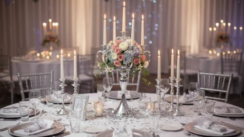 2 Pcs 20.3'' Tall 5 Arm Silver Candelabra Centerpiece for Table, Metal Crdystal Candle Holder, Retro Candlestick Table Centerpieces for Party, Events, Home, Wedding Decor (2, Silver) - Image 2
