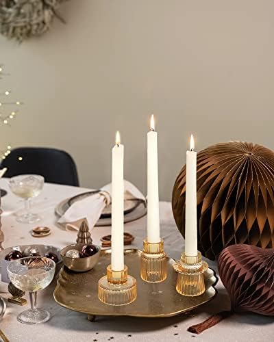 Vixdonos Glass Candlestick Holders Tealight Candle Holders for Table Centerpieces, Wedding Decor and Dinner Party (3 Pcs, Yellow) - Image 7