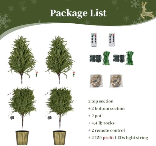 BLOSMON 5 ft Front Porch Christmas Tree, Set of 2, Prelit Norfolk Pine Tree - Image 6