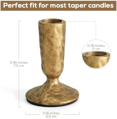 Handcrafted Antique Brass Taper Candle Holders Set of 2 - Image 3