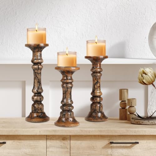 Homebia Design Natural Wooden Pillar Candle Holder Set of 3–14, 12, 10 Inch - Image 3