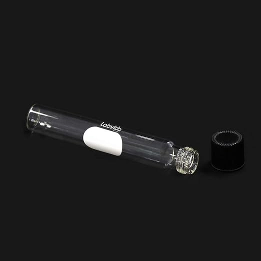 40pcs of Glass Serological Test Tubes with Black Bakelite Screw Caps Silicon Liners, Vol.10ml 16x100mm with Marking Area, Borosilicate Glass Material, Flat Bottom, LVH003