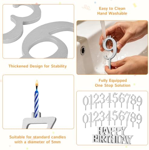 20Pcs Wooden Number Candle Holder with Happy Birthday Sign-Silvery - Image 4