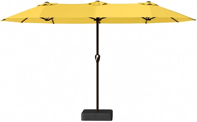 Kingdura 13ft Large Patio Umbrella with Base Included, Double-Sided Rectangle Outdoor Table Umbrella with 12 Reinforced Ribs, Crank Lift for Market Pool Deck Backyard, Yellow