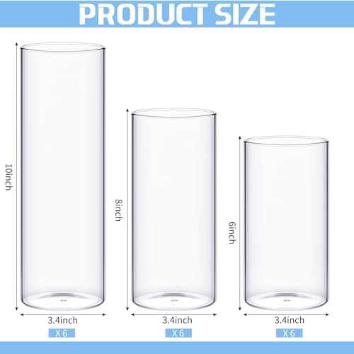 Didaey 18 Pcs Cylinder Vases Set for Centerpieces 3.4''Diameter 4/5/6/7/8/10 Inch Tall Clear Glass Vase Hurricane Floating Candle Holder for Table Decoration (6'',8'',10'' Tall) - Image 2
