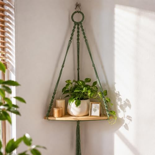 Artilady Macrame Corner Shelf Wall Hanging, Adjust Green Boho Wall Decor by Artilady