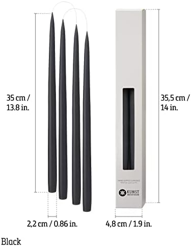 Kunstindustrien® Taper Candles – Set of 4, 13.8" – Made in Denmark, Long Burning Candles 15h, Unscented & Smokeless Candlesticks – Elegant Tall Candles for Weddings, Dinners & Home Decor (Black) - Image 3