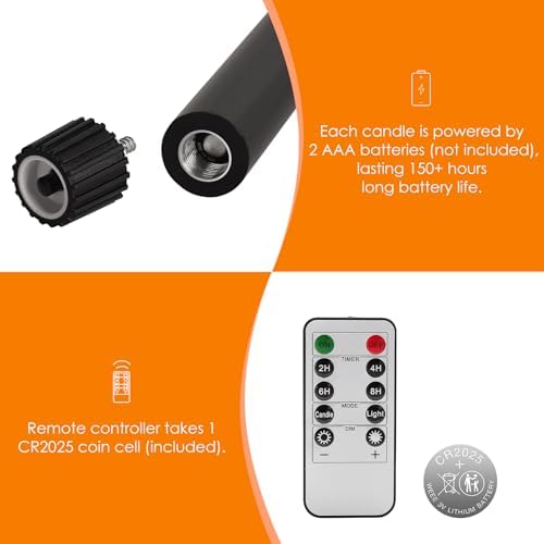 Black Dripping Wax Halloween Flameless Taper Candles with Remote Set of 6 - Image 3